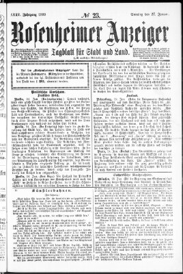 Rosenheimer Anzeiger Sonntag 27. Januar 1889