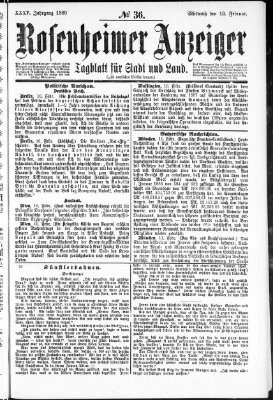 Rosenheimer Anzeiger Mittwoch 13. Februar 1889