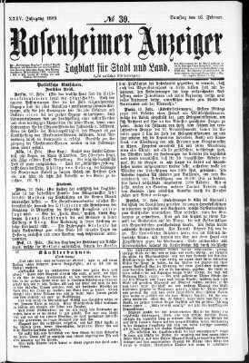 Rosenheimer Anzeiger Samstag 16. Februar 1889