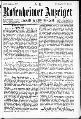 Rosenheimer Anzeiger Dienstag 19. Februar 1889