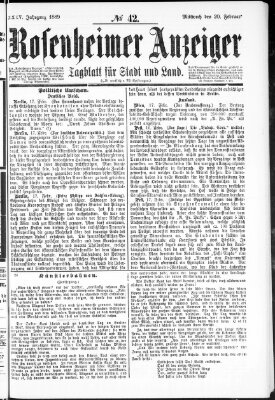 Rosenheimer Anzeiger Mittwoch 20. Februar 1889