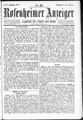 Rosenheimer Anzeiger Mittwoch 27. Februar 1889