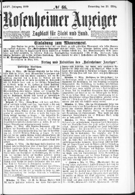 Rosenheimer Anzeiger Donnerstag 21. März 1889