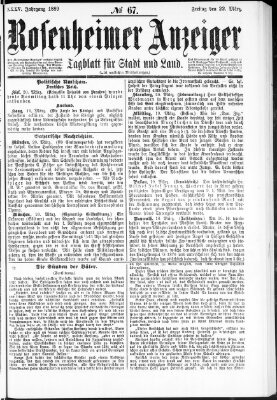 Rosenheimer Anzeiger Freitag 22. März 1889