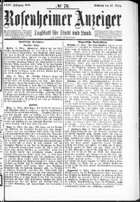 Rosenheimer Anzeiger Mittwoch 27. März 1889