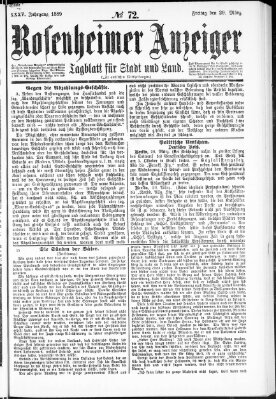 Rosenheimer Anzeiger Freitag 29. März 1889