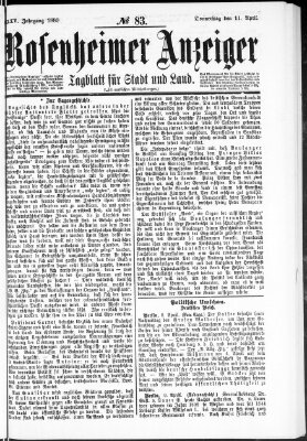 Rosenheimer Anzeiger Donnerstag 11. April 1889