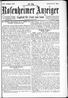 Rosenheimer Anzeiger Freitag 12. April 1889