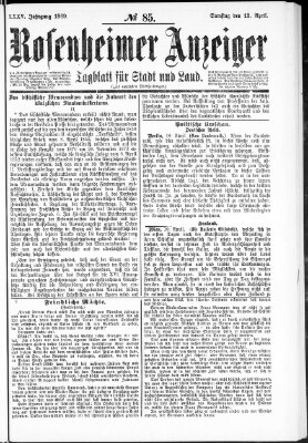 Rosenheimer Anzeiger Samstag 13. April 1889