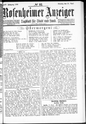 Rosenheimer Anzeiger Sonntag 21. April 1889