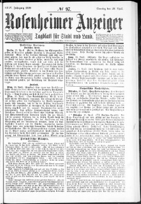 Rosenheimer Anzeiger Sonntag 28. April 1889