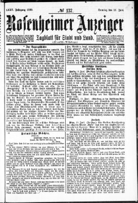 Rosenheimer Anzeiger Sonntag 16. Juni 1889