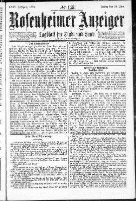 Rosenheimer Anzeiger Freitag 28. Juni 1889