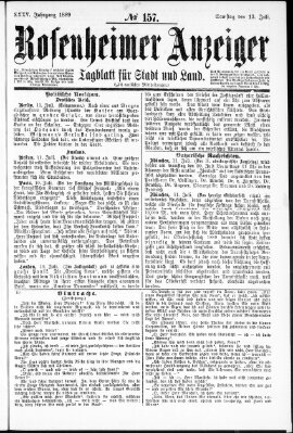 Rosenheimer Anzeiger Samstag 13. Juli 1889