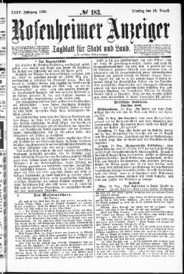 Rosenheimer Anzeiger Dienstag 13. August 1889