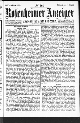 Rosenheimer Anzeiger Mittwoch 14. August 1889