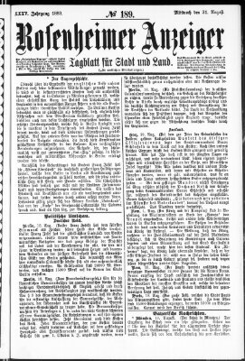 Rosenheimer Anzeiger Mittwoch 21. August 1889