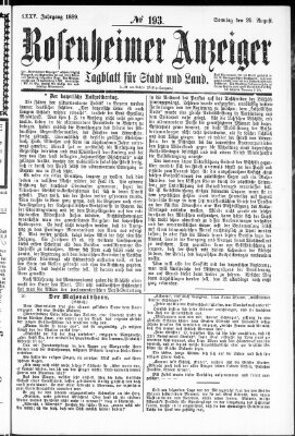 Rosenheimer Anzeiger Sonntag 25. August 1889