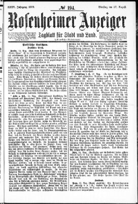 Rosenheimer Anzeiger Dienstag 27. August 1889