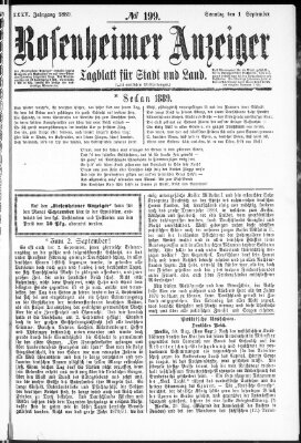 Rosenheimer Anzeiger Sonntag 1. September 1889