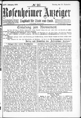 Rosenheimer Anzeiger Sonntag 22. September 1889