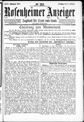 Rosenheimer Anzeiger Dienstag 1. Oktober 1889