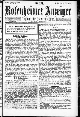 Rosenheimer Anzeiger Freitag 29. November 1889