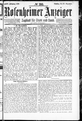 Rosenheimer Anzeiger Samstag 21. Dezember 1889