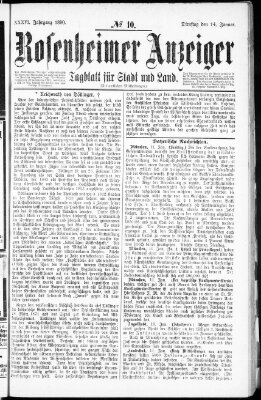 Rosenheimer Anzeiger Dienstag 14. Januar 1890