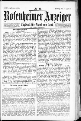 Rosenheimer Anzeiger Samstag 25. Januar 1890