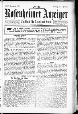 Rosenheimer Anzeiger Samstag 1. Februar 1890