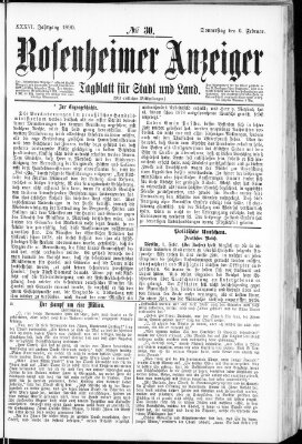 Rosenheimer Anzeiger Donnerstag 6. Februar 1890