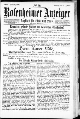 Rosenheimer Anzeiger Sonntag 16. Februar 1890