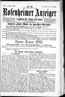 Rosenheimer Anzeiger Donnerstag 20. Februar 1890