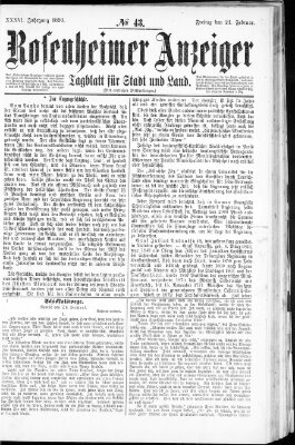 Rosenheimer Anzeiger Freitag 21. Februar 1890