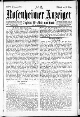 Rosenheimer Anzeiger Mittwoch 19. März 1890