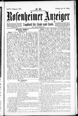 Rosenheimer Anzeiger Dienstag 25. März 1890