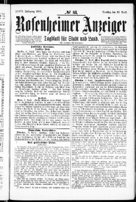 Rosenheimer Anzeiger Samstag 12. April 1890