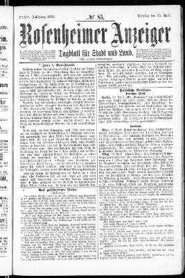 Rosenheimer Anzeiger Dienstag 15. April 1890