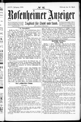 Rosenheimer Anzeiger Mittwoch 16. April 1890