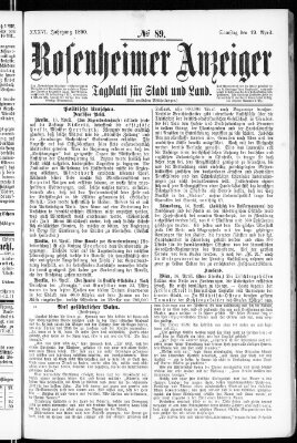 Rosenheimer Anzeiger Samstag 19. April 1890