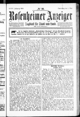 Rosenheimer Anzeiger Donnerstag 1. Mai 1890