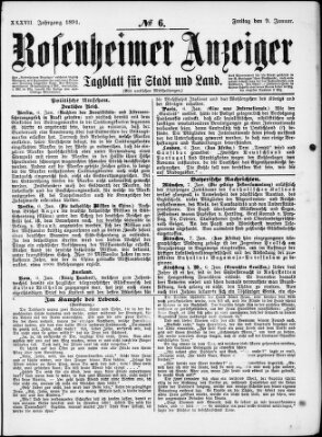 Rosenheimer Anzeiger Freitag 9. Januar 1891