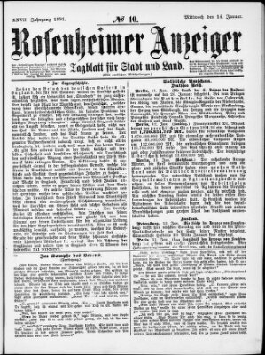 Rosenheimer Anzeiger Mittwoch 14. Januar 1891