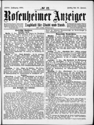 Rosenheimer Anzeiger Freitag 16. Januar 1891