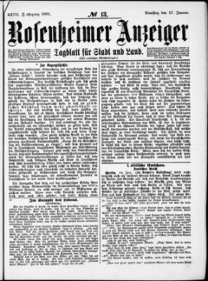 Rosenheimer Anzeiger Samstag 17. Januar 1891