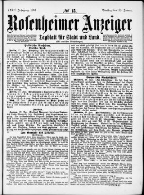 Rosenheimer Anzeiger Dienstag 20. Januar 1891