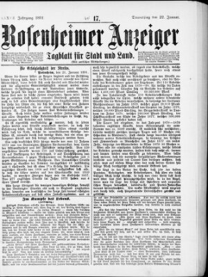 Rosenheimer Anzeiger Donnerstag 22. Januar 1891