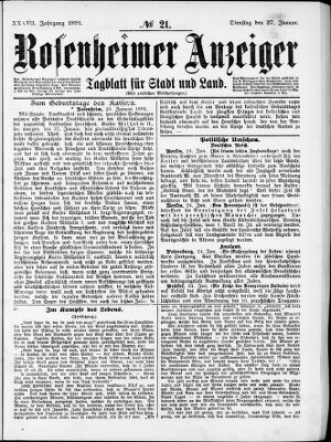 Rosenheimer Anzeiger Dienstag 27. Januar 1891