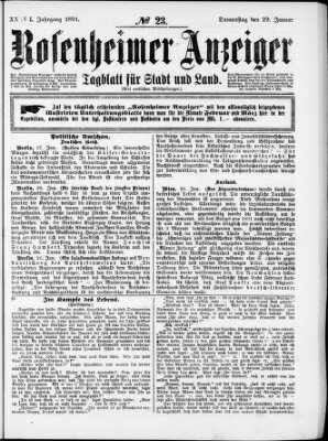 Rosenheimer Anzeiger Donnerstag 29. Januar 1891